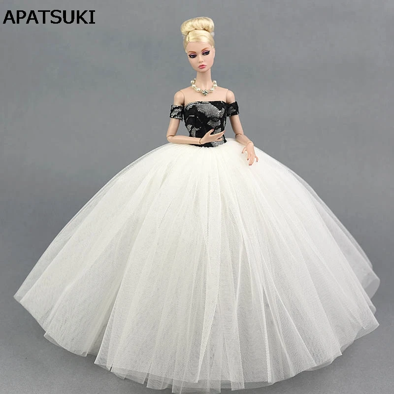 Black White Wedding Dress Clothes for Barbie Doll Princess Evening