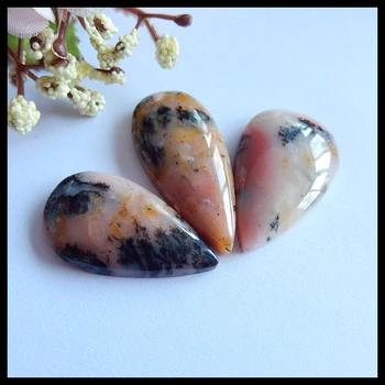 

3 pcs Natural gemstone Pink Opal Flower Pendant Cabochon,38x17x6mm,32x19x5mm,13.7g