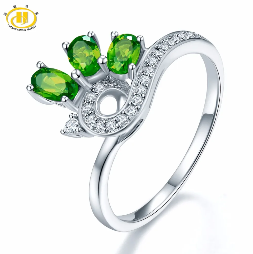 

Hutang 2017 New Genuine Chrome Diopside Peacock Ring Solid 925 Sterling Silver Green Gemstone Fine Jewelry Rings for Women Gift