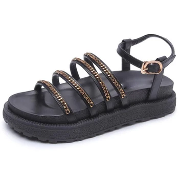 

Woman Shiny Wedge Shoes Women Flat Platform Metal Chain Deco Girl Ladies Summer Sandals Rome Chaussure Zapatos Mujer F181262