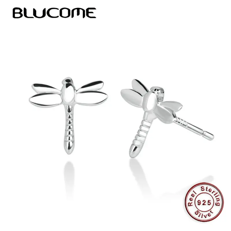 Blucome, модные, 925 пробы, серебряные, в форме стрекозы, маленькие серьги-гвоздики, ювелирное изделие для женщин, девушек, повседневные, вечерние, аксессуары для ушей