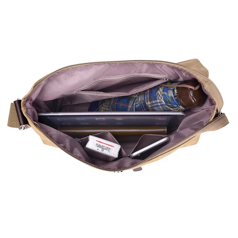 Men 's canvas shoulder bag multi - functional men' s travel leisure diagonal package solid color zipper handbag packaging