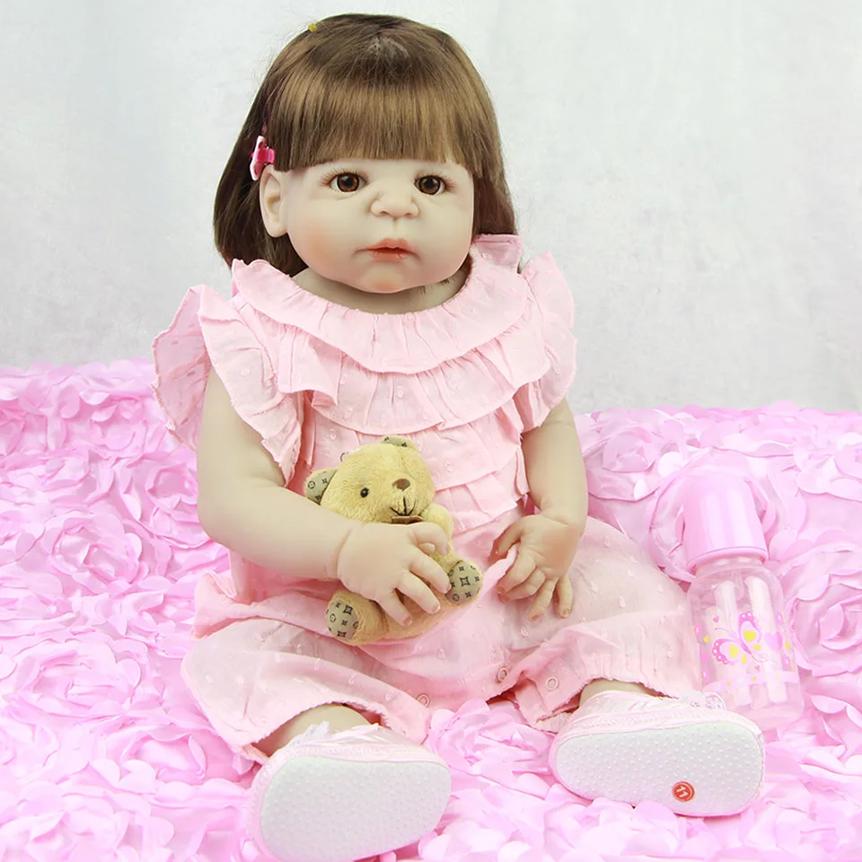 

55cm cute full vinyl silicone body Lifelike baby bathe pink clothes adorable Bonecas reborn baby baby dolls play house toys