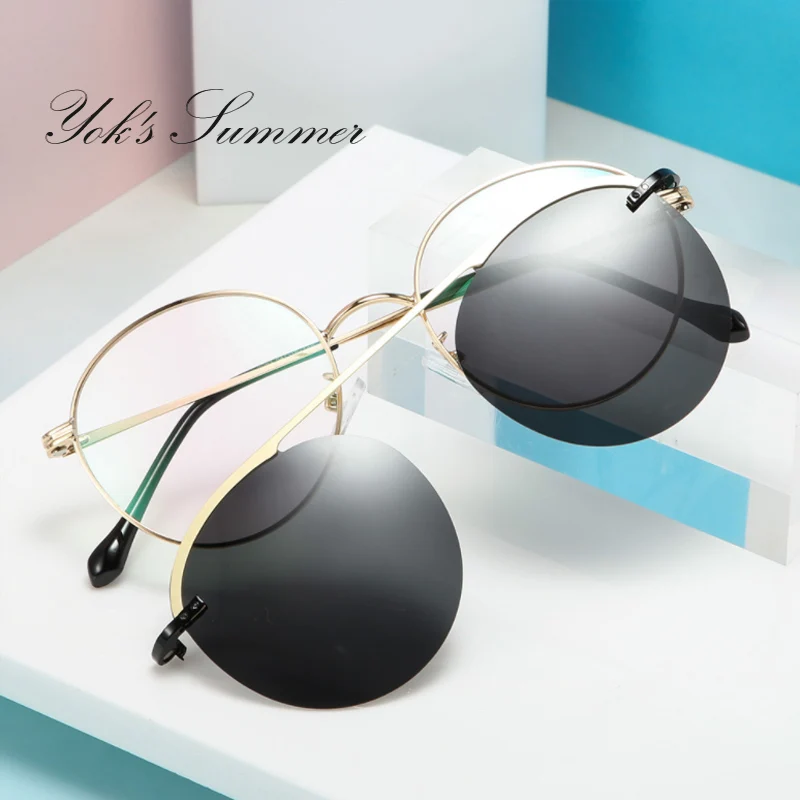 YOK'S Polarized Magnet Clip On Sunglasses Black Mirror Flip Up Clamshell Myopia Driving Glasses customize Optical Sunglass H1297