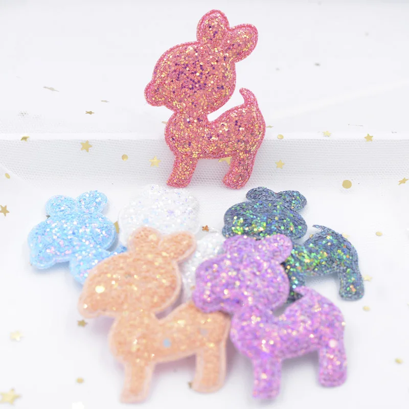 

74mm Glitter Fabric Padded Appliques Cute Deer Patches for DIY Girl's Clothes, Hairpin, Hair Ribbon, Cloth Doll, Toy Decor F70