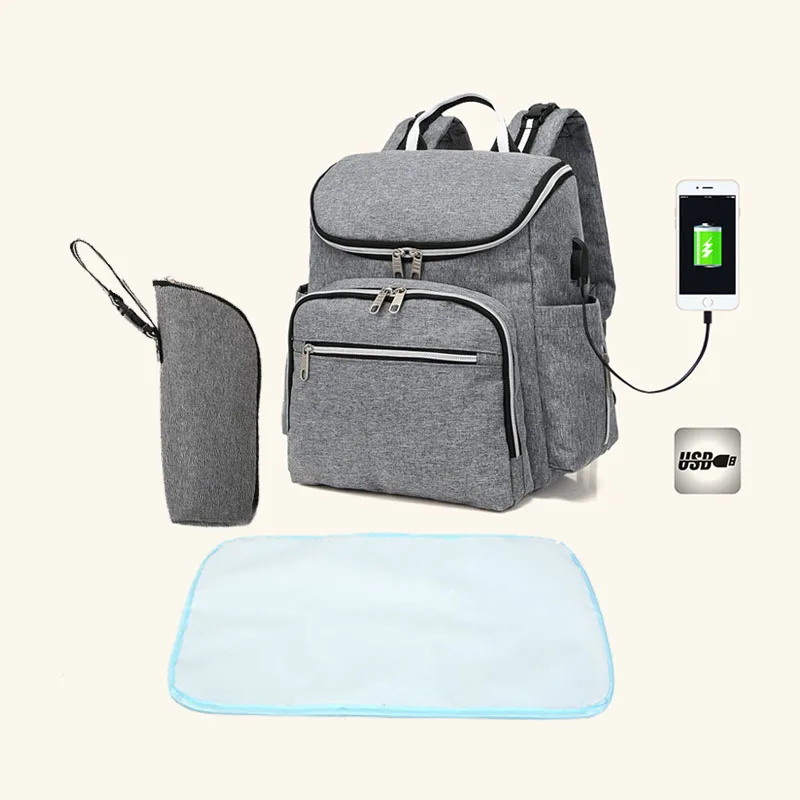  Baby Diaper Bag With USB Interface Large Capacity Nappy Bag Baby Bags Mummy Maternity Travel Backpa