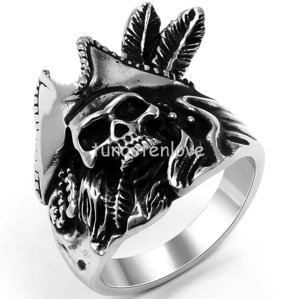 biker mens stainless steel one piece feathered pirate captain ring engagement wedding band black silver - Biker Wedding Rings biker mens stainless steel one piece feathered pirate captain ring engagement wedding band black silver - Biker Wedding Rings
