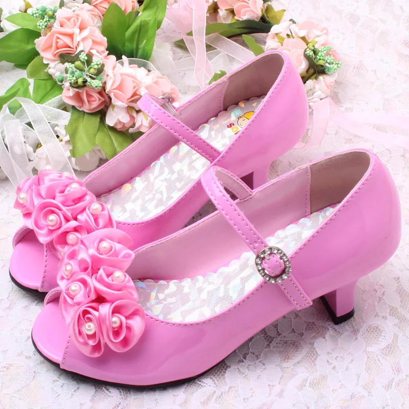 SLYXSH/3 цвета; хорошее качество; детская обувь с белыми цветами и жемчужинами; сандалии на высоком каблуке для девочек; детская Свадебная обувь; детская обувь; Размеры 26-36