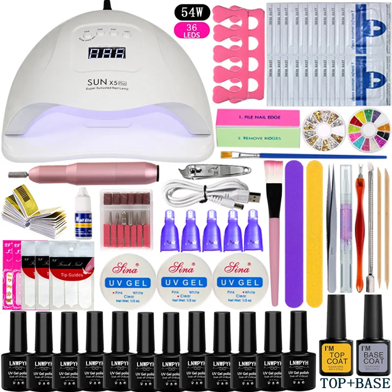 

Nail Set 36w/48w /54w UV LED Lamp Dryer With Nail Gel Polish Kit Soak Off Manicure Set Gel Nail Polish For Nail Art Tools