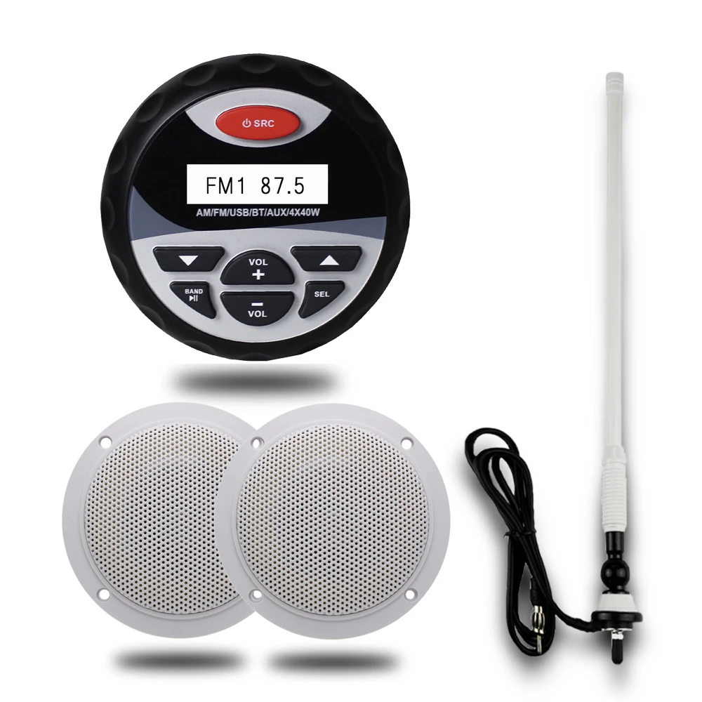 

Marine Stereo Boat Audio Bluetooth Radio FM AM USB MP3 Player For Motorcycle Auto ATV UTV 4" Waterproof Speaker Radio Antenna