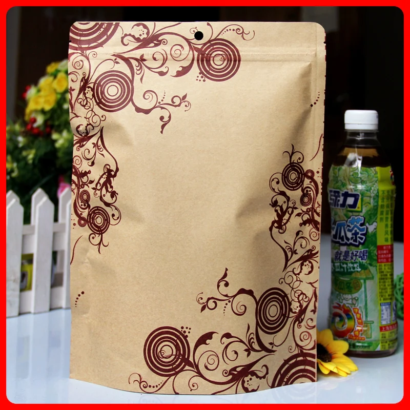 50pcs/lot 22cm*29cm+4cm*140micron High Quality Food Self Adhesive Bags Kraft Paper Printed