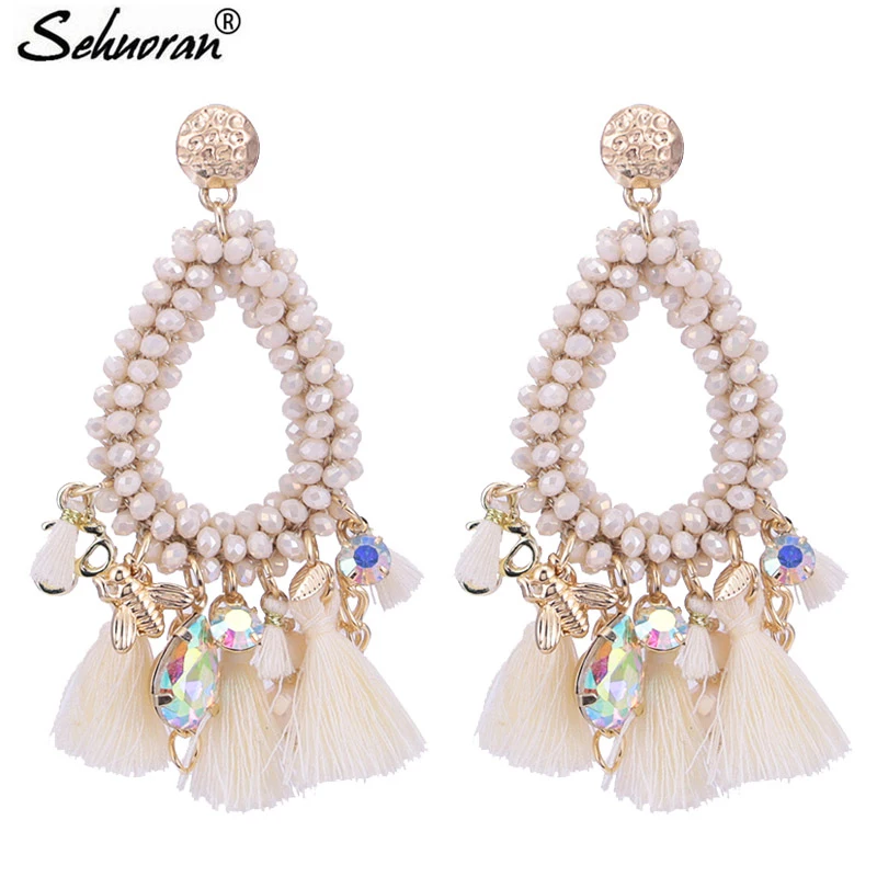 Sehuoran Oorbellen Pendientes Mujer Moda 2018 Висячие серьги для женщин Boho хрустальные бусины ручной
