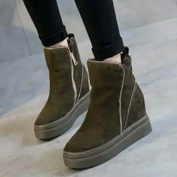 

SWYIVY Woman Boots Platform Winter Warm Fur Snow Boots Wedge 2018 Genuine Leather Snowboots Zipper Ankle Boots Winter Shoes