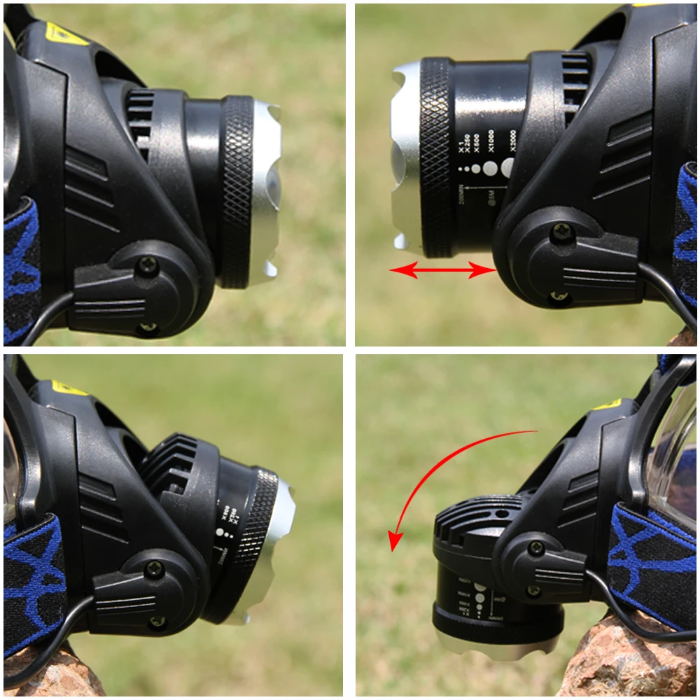 2017 new Zoomable powerful headlamp CREE XML T6 L2 Headlight 4 mode Head Flashlight LED Head Lamp 18650 Rechargeable Lantern