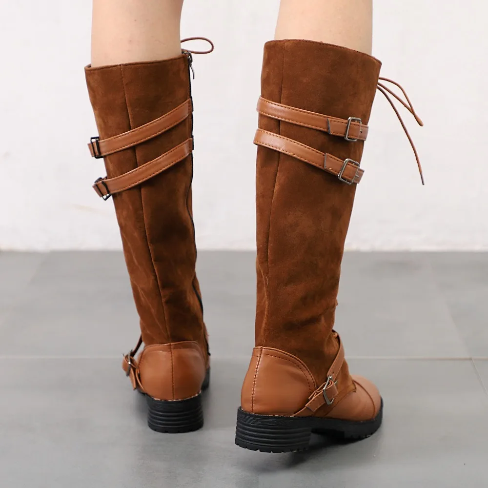 LazySeal/женские сапоги до середины икры большие размеры 35 43 Zapatos Mujer кожаная обувь на
