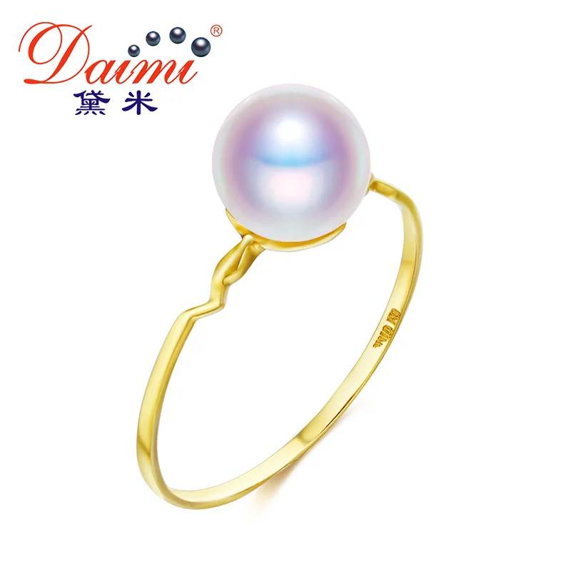 

DAIMI Genuine 18K Pearl Ring 5-5.5mm Freshwater Pearl Ring 18k Pure Yellow Gold Ring
