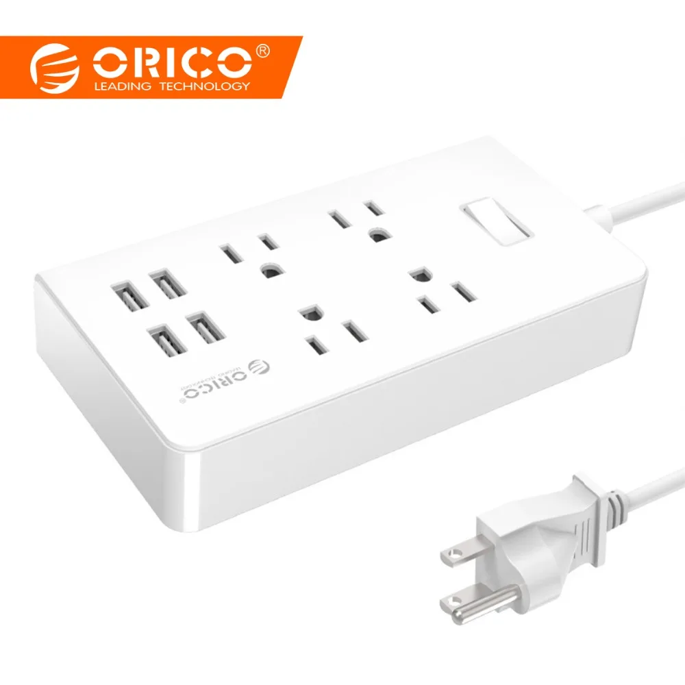 Pаспродажа ORICO SPC мощность полосы 5 AC разъем с 2 Зарядка через usb порты Мощность Кнопка управление США Plug С USB Smart Зарядное устройство