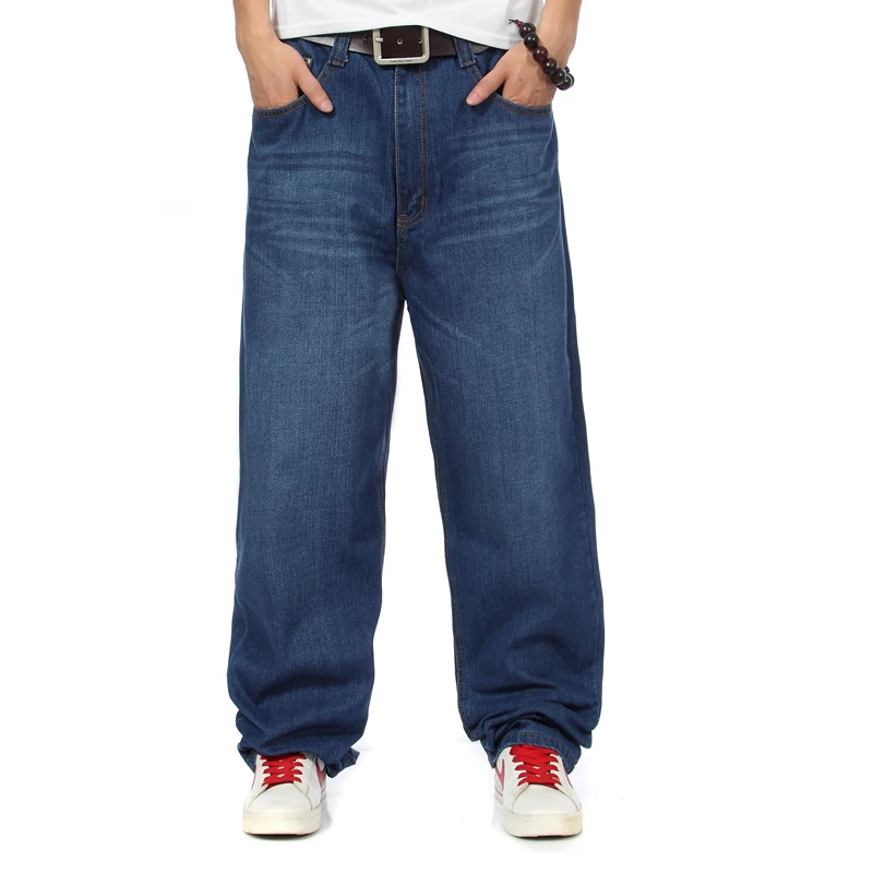 Плюс Размеры 32-42 44 46 спорт осень новый Для мужчин джинсы Мода Повседневное хип-хоп свободные джинсы цвет: черный, синий брюки прямые брюки