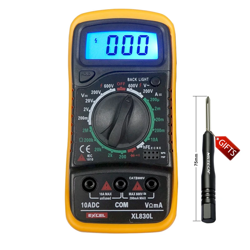 

XL830L Digital Multimeter Portable multi meter AC/DC voltage meter DC Ammeter resistance tester Blue Backlight