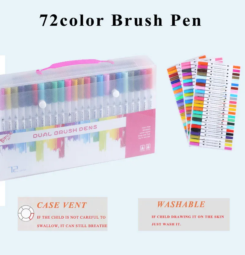 Dual Tip Brush Pens 100 Water Based Fineliner Drawing Painting Watercolor Brushpen School Supplies Art Marker Pens