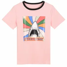 Новинка, Повседневная футболка для подиума, дизайнерские футболки для женщин, негабаритный цветной блок, принт акулы, harajuku, летний топ, женская футболка