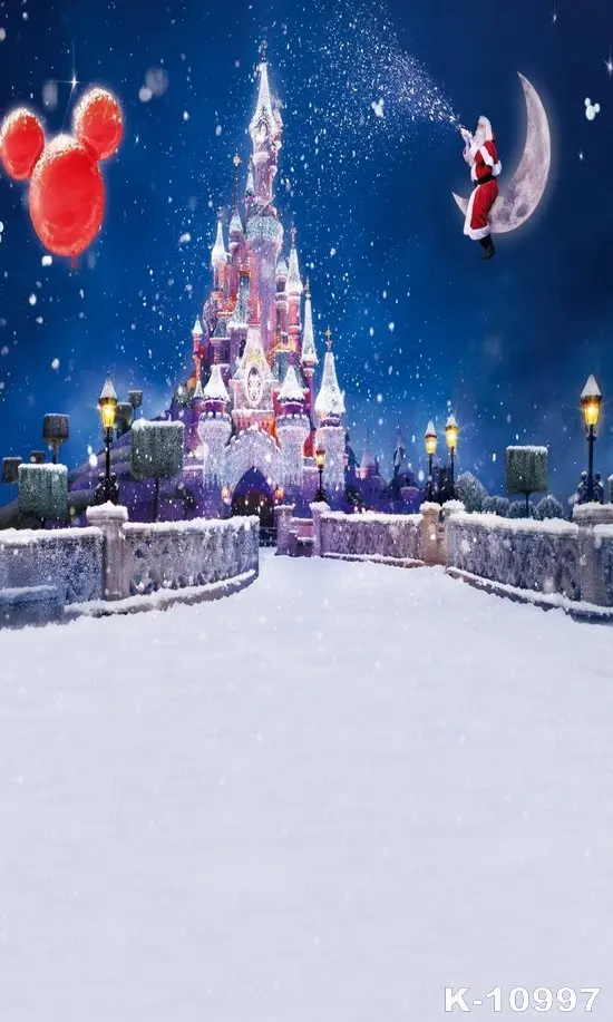 

Christmas Custom Backdrop Cloth Outdoor Snow Scenery Photographic Background Castle Photo Background