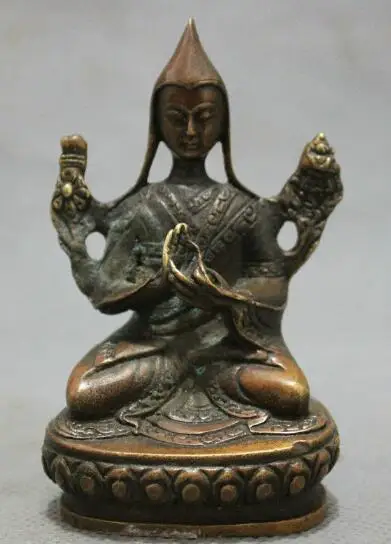 

S4119 Old Tibet Bronze Collect Buddhist Joss Maitreya Tsongkhapa Buddha Seat Statue