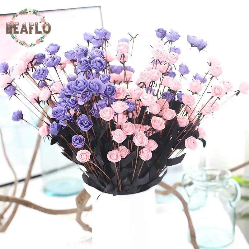 1PC Artificial 15 Heads Small Rose Foam Silk Flower Wedding Flower