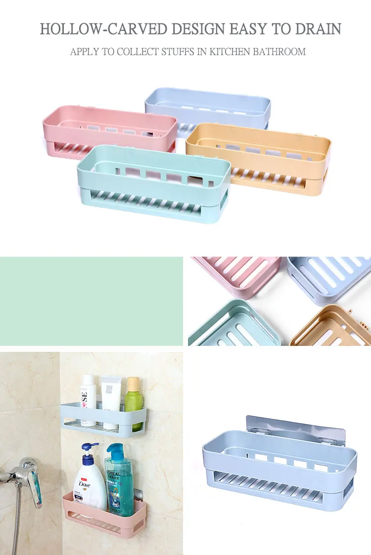 ZhangJi Bathroom Shelf Traceless Adhesive Tape Storage Rack Holder Bathroom Kitchen Accessories No Drill Hanging Organizer