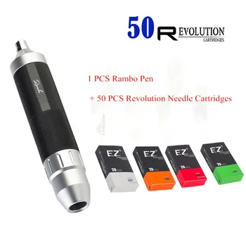 

EZ Complete Cartridge Tattoo Machine Kit RCA Connection EZ RAMBO Pen with 50 PCS Assorted Revolution Needle Cartridges