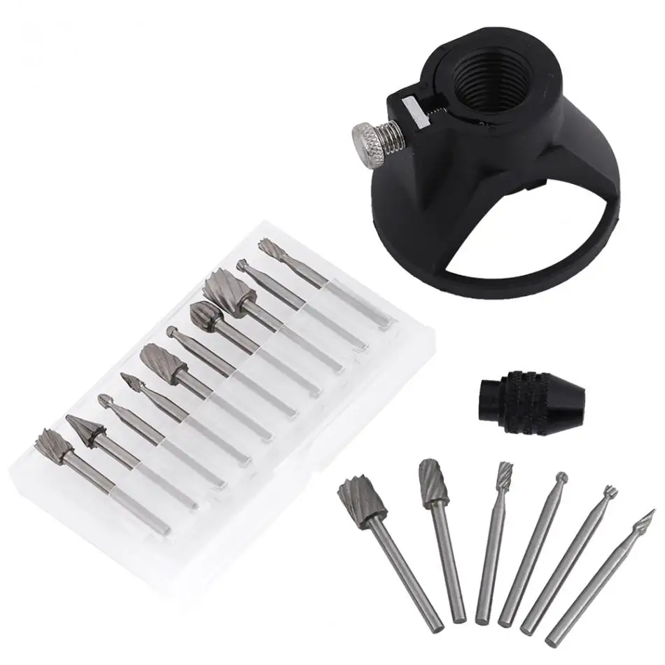 WALFRONT Set Drill Carving Locator + 0.5-3.2mm Chuck +6pcs Woodworking Router Bits +10pcs Wood Milling Burrs Tools | Инструменты