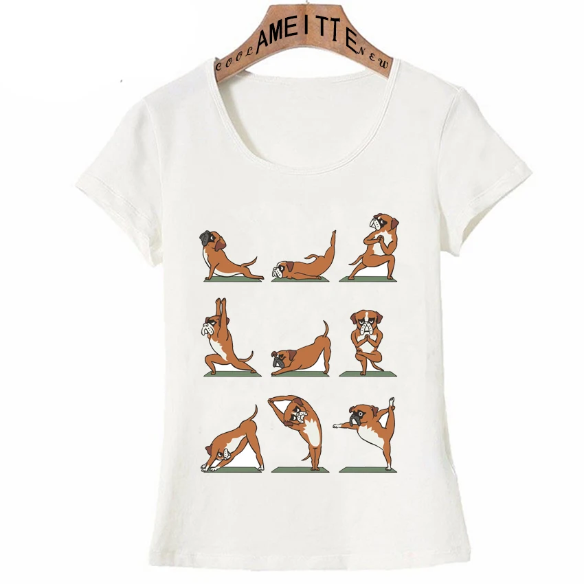 

New Summer Women t-shirt Boxer Dog Yo ga T-Shirt Fashion White Casual Tops Woman Novelty Print Tees Cute girl short sleeve