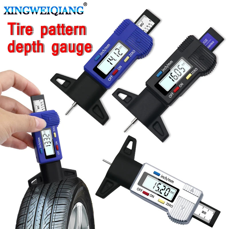 YouN Mini Car Tyre Digital Tread Brake Pad Shoe Gauge Depth Tester Guage Silver 