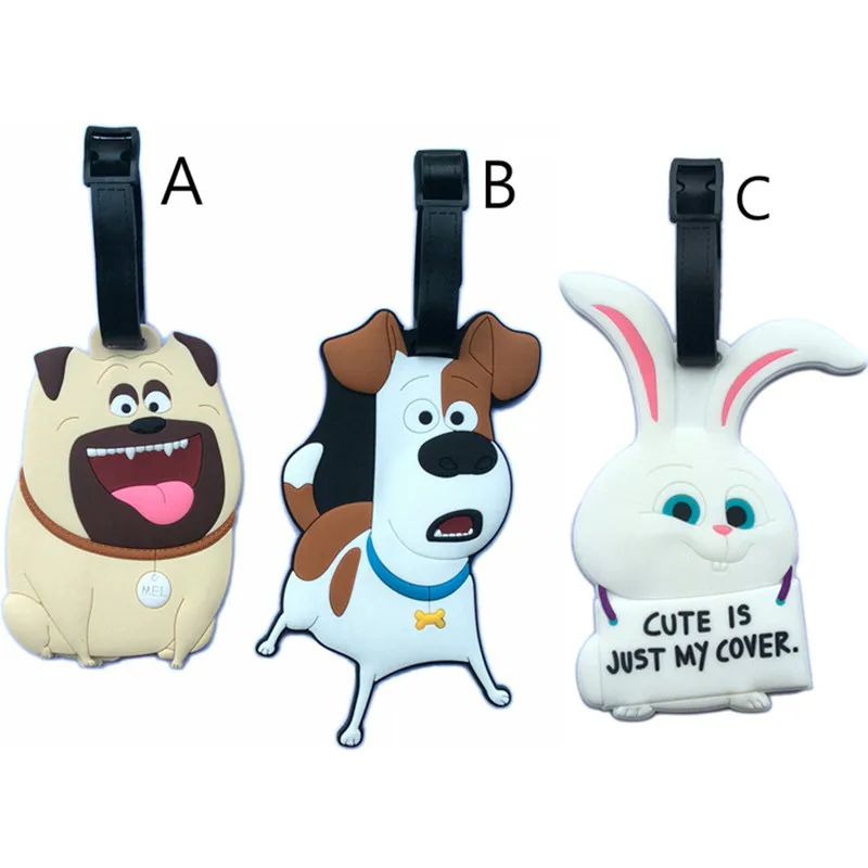 

Secret Life of Pets Kawaii Suitcase Luggage Tags Cartoon Dog Address Holder Baggage Label Silicone Identifier Travel Accessories