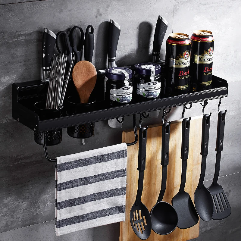  American black hole free space aluminum kitchen shelf wall hanging knife rack condiment shelf suppl - 32868554661