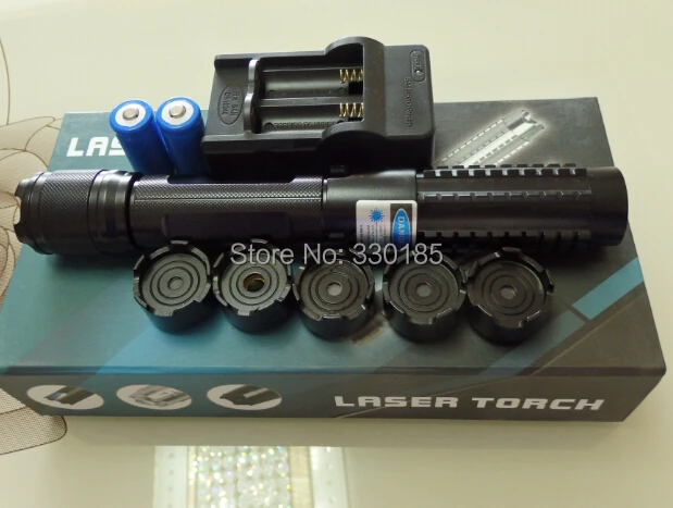 Super Powerful! blue laser pointers 100000mw 100w 450nm burning match/dry wood/candle/black/cigarettes+5 caps+charger+gift box