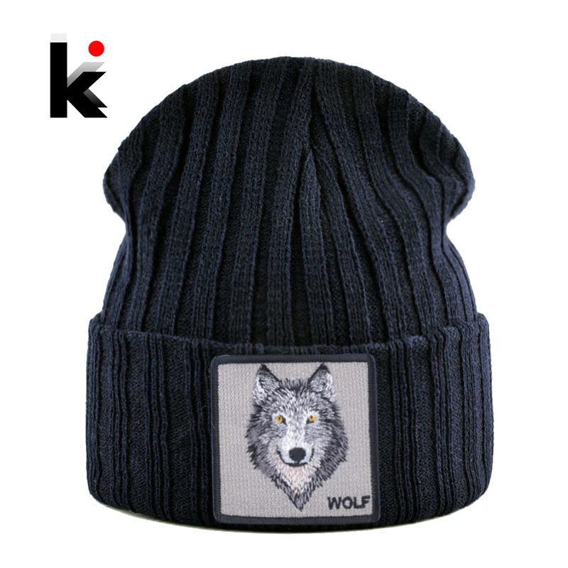 

New Fashion Knitted Hats For Men Women Wolf Pattern Skullies Beanies Unisex Knitting Streetwear Hip Hop Bonnet Caps Kpop Gorras
