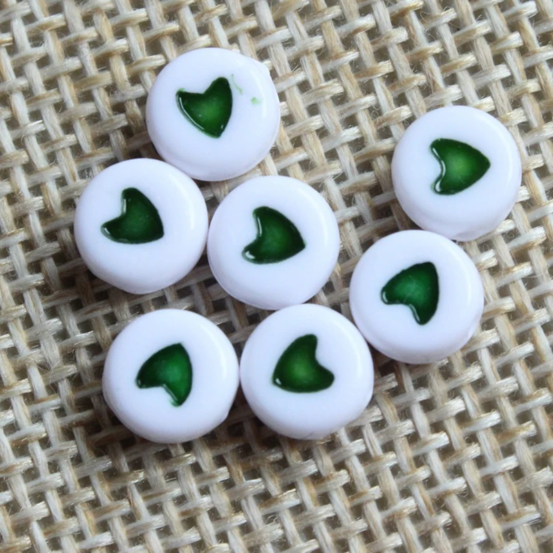 Opaque Acrylic Beads 4x7mm Flat Round Shaped with Heart Pattern (2)