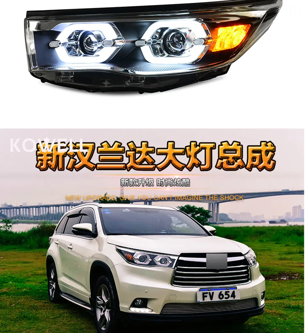 KOWELL стайлинга автомобилей для фары Toyota Highlander новинка года светодиодная… для Kluger фары drl Объектив Двойной Луч H7 HID ксеноновая лампа