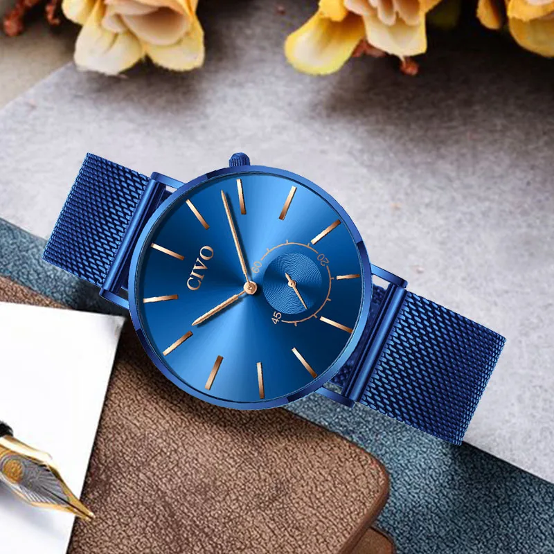 

CIVO Business Reloj Hombre 2019 Men Clock Luxury Men'S Watch Waterproof Fashion Blue Quartz Watches Steel Mesh Erkek Kol Saati