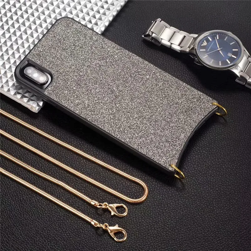 

For iPhone X XR XS Max 8 6 6s Plus Silicon Bling Glitter Crystal Sequins Soft TPU Cover fashion Hanging neck rope Diamond Case