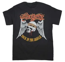 Funny Graphic Tees Short Sleeve Casual Aerosmith Back In The Saddle Skull Logo Crew Neck Mens Tee Shirts
