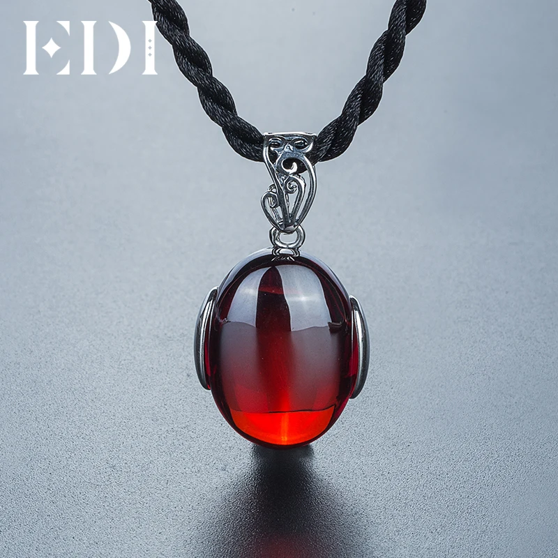 EDI Sterling Silver 925 Necklace with Green Natural Gemstone Women's Necklace Thai Silver Retro Fine Jewelry For Woman