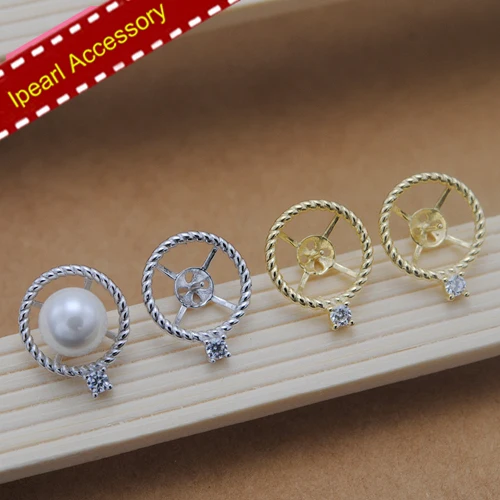 Circle Wth One Micro Zircon Stud Pearl Earrings Accessory S925 Sterling