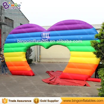 

Hot sale 7X4 m inflatable heart-shaped arch in rainbow color for wedding party decoration colorful archway for Valentine's Day