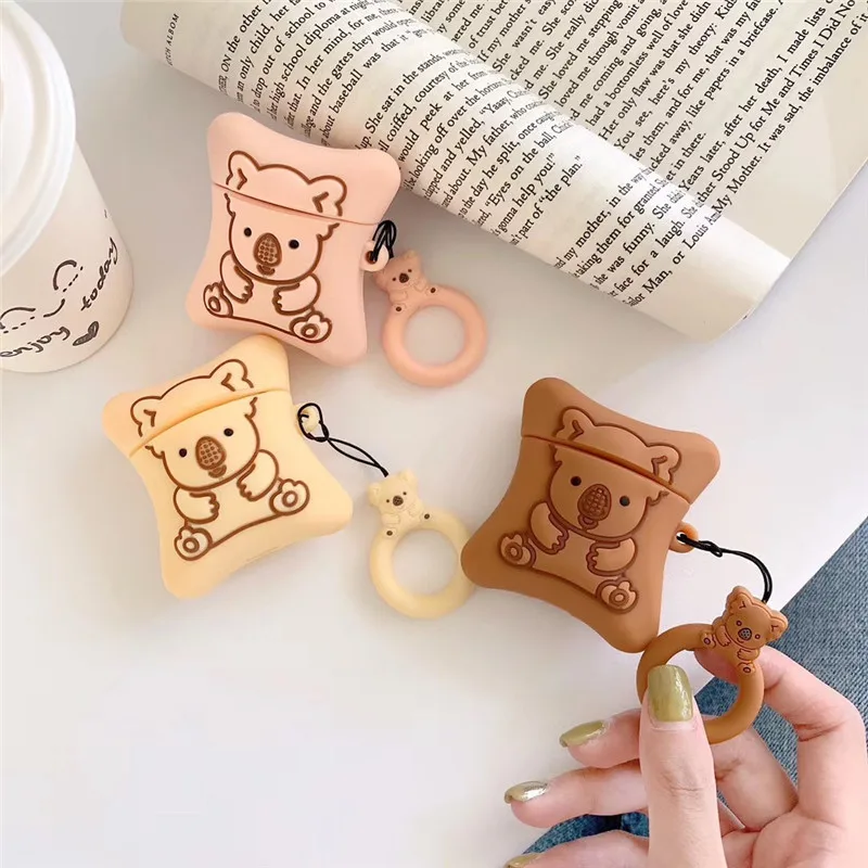 

Cute Bear biscuit For Airpods Case Bluetooth Earphone Protective Cover Fashion Funny for Airpods cases Headset Charging Box