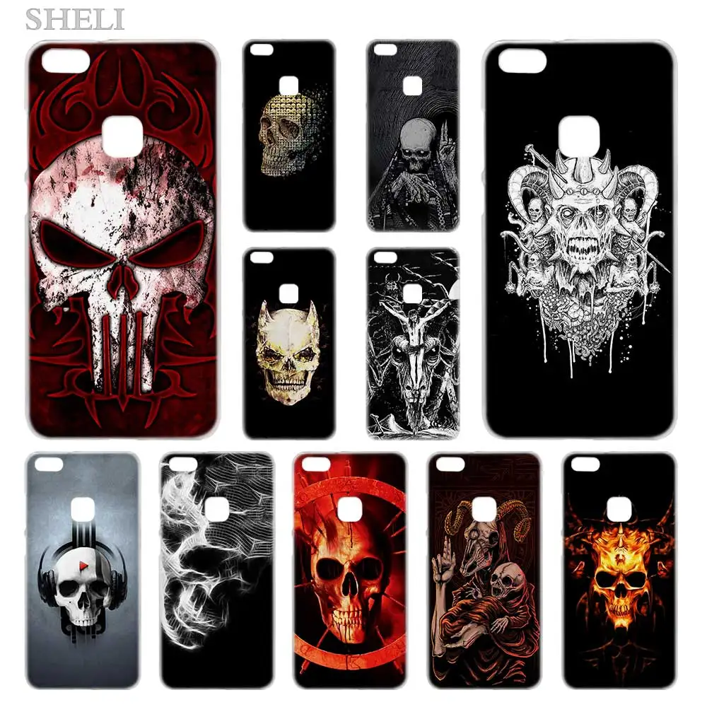 

SHELI Satanic Skull dark Transparent Hard Phone case cover for Huawei P8 P9 P10 P20 Lite 2017 Plus Pro Mate 10 Lite