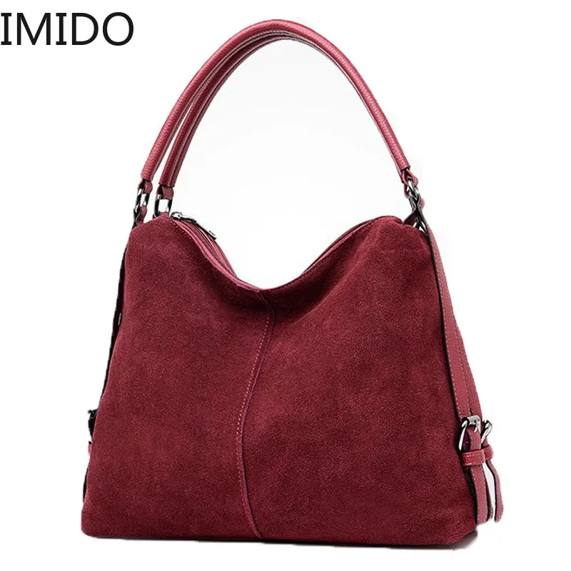IMIDORetro الحقيقي انقسام جلد الغزال حقيبة كتف للنساء 2019 جديد الإناث حقيبة يد كاجوال رسول أعلى-حقائب بيد عالية الجودة