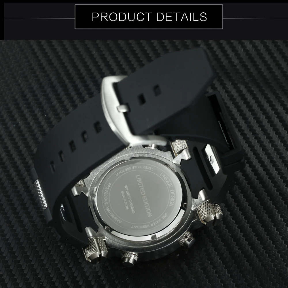 Cena Zwycięzca oficjalne męskie zegarki sportowe 3D czaszka Punk Dial kwarcowy zegar analogowy pasek gumowy moda Casual zegarek dla człowieka wodoodporny