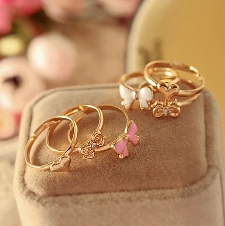 3pcs/lot accessories multicolour glaze sparkling heart bow cutout midi ring finger punk ring mini ring 0362